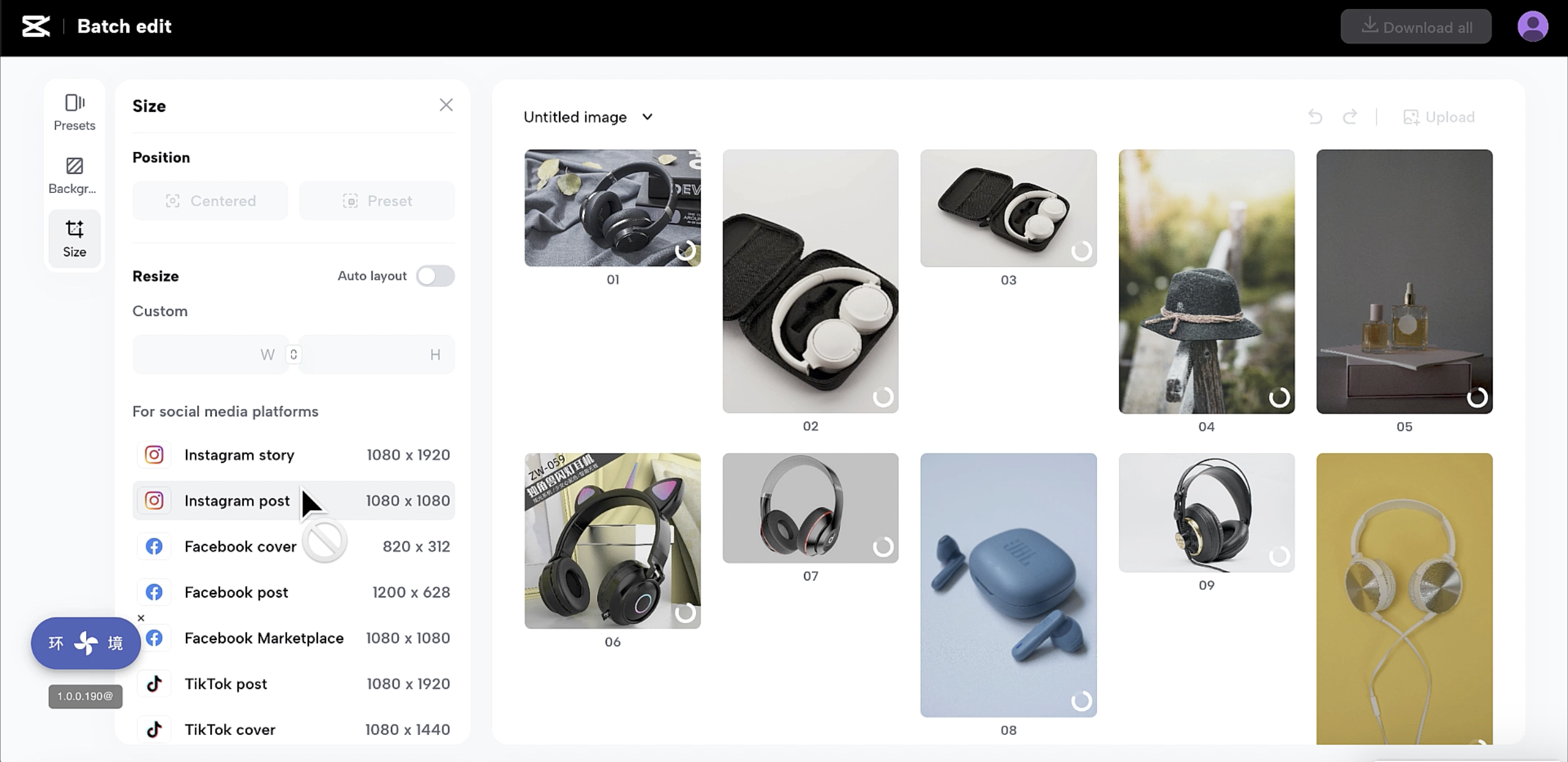 Tailored editing and resizing